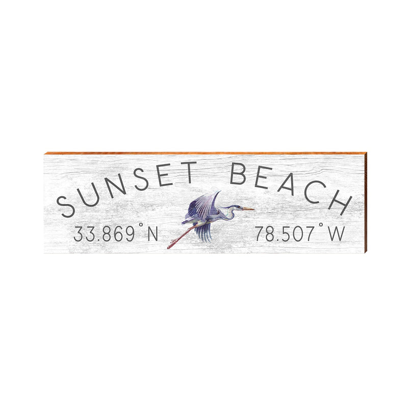 Sunset Beach, North Carolina Wooden Sign w/ Heron | Wall Art Print on Real Wood