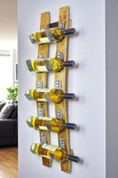 Whiskey & Wine Barrel Stave Wall Rack — 5-Bottle Display, Reclaimed Oak