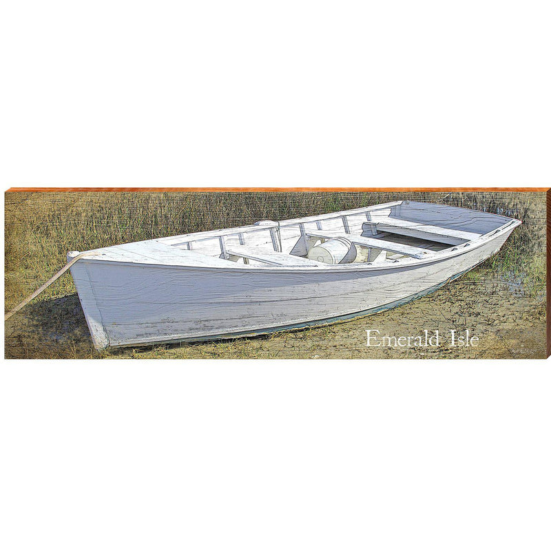 Emerald Isle White Boat | Wall Art Print on Real Wood