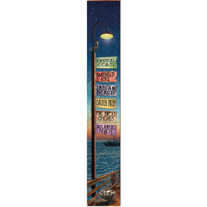 Crystal Coast Night Pier Directional | Wall Art Print on Real Wood