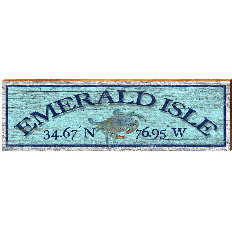 Emerald Isle Blue Crab Blue Latitude Longitude | Wall Art Print on Real Wood