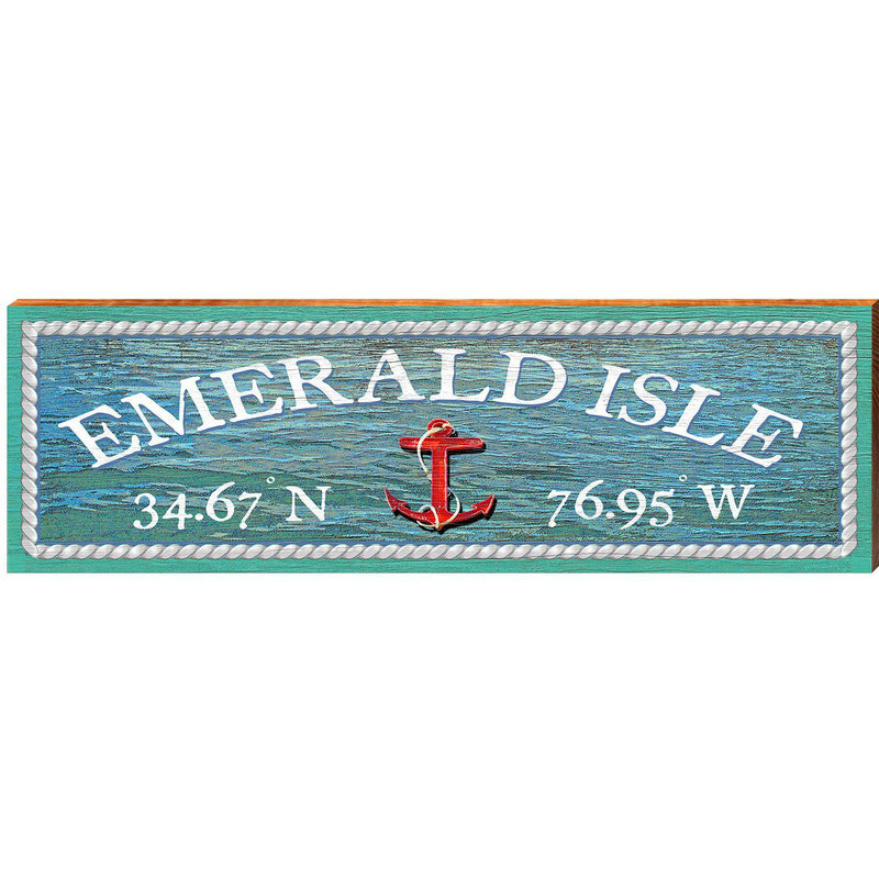 Emerald Isle Anchor Water Latitude Longitude | Wall Art Print on Real Wood