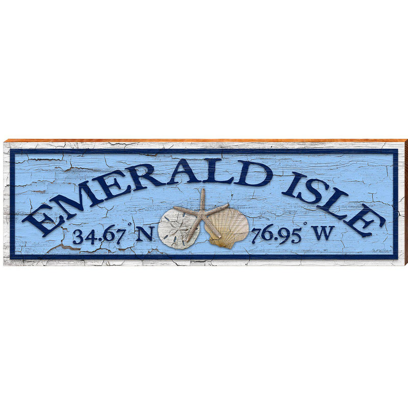 Emerald Isle Triple Shell Blue Latitude Longitude | Wall Art Print on Real Wood