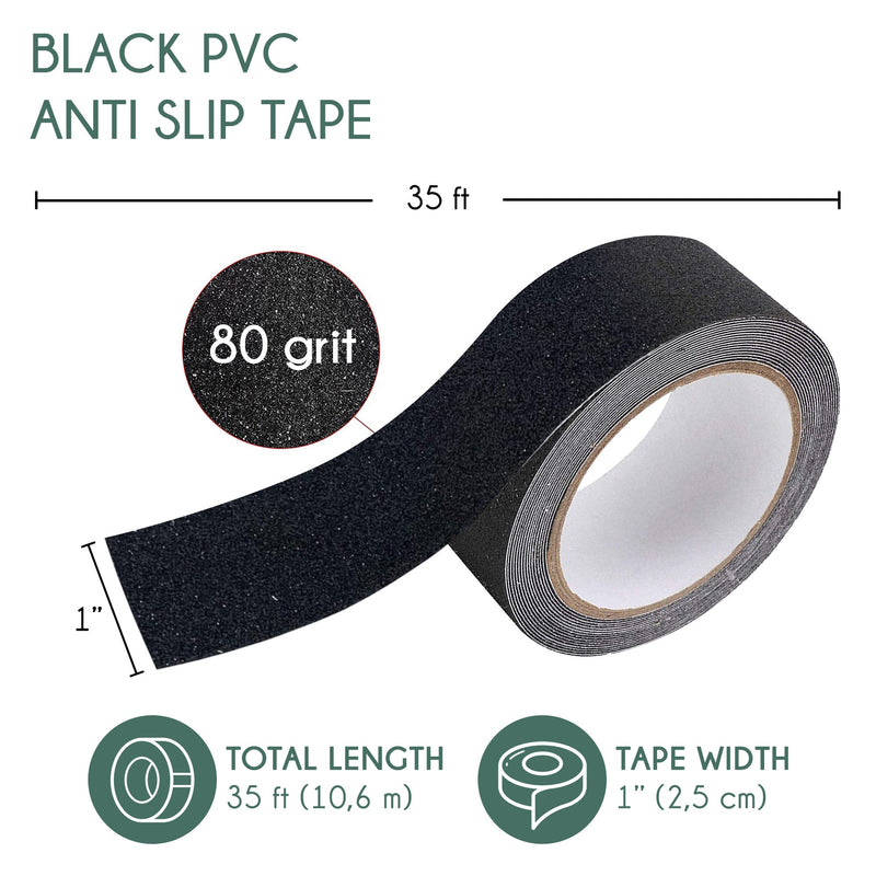 Non-Slip Grip Tape - Waterproof Non-Skid Adhesive Tape For Stairs - 1"X35' Roll, Black