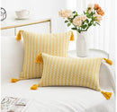 GobekUsa Jacquard Woven Cushion Cover with Tassels - Modern Minimalist Striped Design