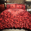 GobekUsa Jacquard Rose Lace Bedding Set, Luxurious European Style, Red & Champagne
