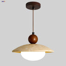 GobekUsa Globe LED Pendant Light Yellow Travertine Stone White Glass Adjust Hang Lamp