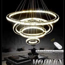 GobekUsa Crystal Rings LED Chandelier, Chrome Lustre Ceiling Pendant for Living Room