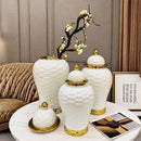 GobekUsa Golden Flower Vase Ceramic Checkmate Jar Weave Pattern Home Decoration Accessories