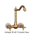 GobekUsa Brass Ceramic Wall Mount Faucet for Bathroom Washbasin - Double Handle Cold Hot Water