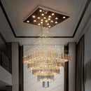 GobekUsa Crystal Ceiling Chandelier: Modern Columnar Square Base Hanging Lamp for Living Room & Staircase