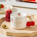 GobekUsa Cherry Pattern Porcelain Coffee Mug, Gilded Edge Teacup for Afternoon Tea & Juice