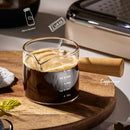 GobekUsa Glass Espresso Measuring Cup with Wood Handle, Transparent Milk Jug