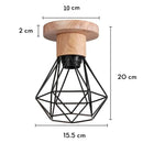 Vintage Black Wood and Iron Cage Pendant Light