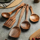 GobekUsa 5PCS Teak Wooden Cooking Spoon Set - Natural Kitchen Tableware Tools
