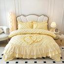 GobekUsa Korean Princess Style Bedding Set with Lace Ruffles and Love Theme