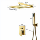 GobekUsa Golden Bathroom Shower Set with Square Rainfall Head and Concealed Mixer Taps