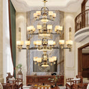GobekUsa All Copper Jade Chandelier for Living Room, Villa Duplex Multi-storey Lighting