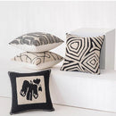 GobekUsa Geometric Embroidered Cushion Cover in Modern Beige and Black