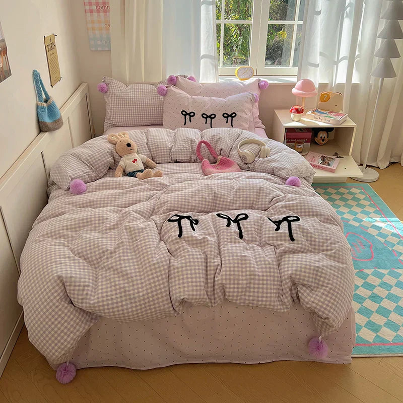 GobekUsa Korean Princess Bow Lattice Pompom Bedding Set - Single Queen Size, photo 7 of 11