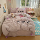 GobekUsa Korean Princess Bow Lattice Pompom Bedding Set - Single Queen Size