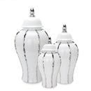 GobekUsa Silver Striped Porcelain Ginger Pot Vase.