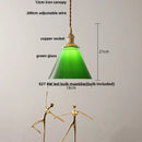 GobekUsa Copper Canopy LED Pendant Light Fixture Green Glass Hanging Lamp