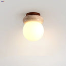 GobekUsa LED Ceiling Light with Wood Base and White Glass Shade