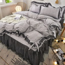 GobekUsa Korean Bed Skirt Set with Ruffled Edges - Solid, Skin-Friendly Bedding Kit