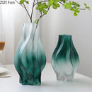GobekUsa Green Ripple Glass Vase with Artificial Flowers for Home Decor