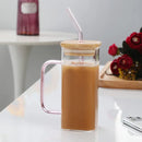GobekUsa 400ml Square Glass Mug, Microwave Safe, Transparent, Party Beer Coffee Cup