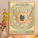 GobekUsa Cat Tapestry Soul Tarot Zodiac Constellation Wheel Retro Boho Living Room Decor