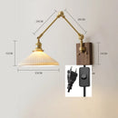 GobekUsa Copper Swing Arm LED Wall Sconce Pull Chain Switch Rotate Walnut Canopy