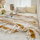 GobekUsa Jacquard Fluffy Ball Lace Blanket | Double Sided Fluff Warm Sofa Cover