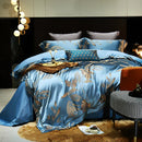 GobekUsa Gold Leaves Jacquard Cotton Bedding Set with Smooth Egyptian Cotton Duvet Cover