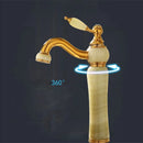 GobekUsa Gold Jade Brass Bathroom Basin Faucet | Deck Mounted Hot Cold Water Mixer