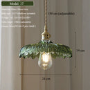 Vintage Green Glass Pendant Light With Brass Finish
