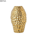 GobekUsa Golden Wrinkle Ceramic Vase - Desk Decoration, Gold-plated Floral Pots for Aesthetic Room Decor