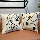 GobekUsa Lambswool Face Cushion Cover 45x45 Beige White Abstract Art Pillowcase