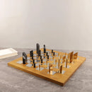 "GobekUsa Geometric Block Chess Set - Wooden Metal Chessboard Home Decor"