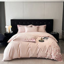 GobekUsa Butterflies Embroidery Bedding Set - King Queen Ru Size Bed Linens Sheet Pillowcase Comforter Cover Set