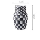 GobekUsa Black Check Geometric Striped Ceramic Vase - Handcrafted Floral Arrangement Pot