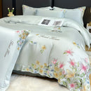 GobekUsa Flowers Embroidery Silky Duvet Set with Comforter Cover & Fitted Sheet