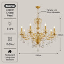 GobekUsa Gold Brass Crystal Chandelier - Luxurious Candle Lights for Villa Living Room