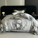 GobekUsa Flowers Pattern Brushed Bedding Set: Duvet Cover, Bed Sheet, Fitted Sheet, Pillowcase 4Pcs