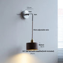 GobekUsa Ash Wood LED Wall Light with Pull Chain Switch, Japanese Style Bedside Lamp