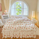 GobekUsa French Lace Ruffles Seersucker Bed Set: 4Pcs Princess Bedding Quilt Cover