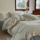 GobekUsa Elegant Floral Lace Ruffles Bedding Set with Double Yarn - Soft Cotton Blend