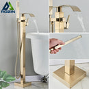GobekUsa Brushed Gold Tub Shower Faucet Floor Mounted Waterfall Mixer Tap