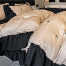 GobekUsa Ice Silk Embroidery Bedding Sets: Luxury Rayon Duvet Set with Lace, Soft & Cozy